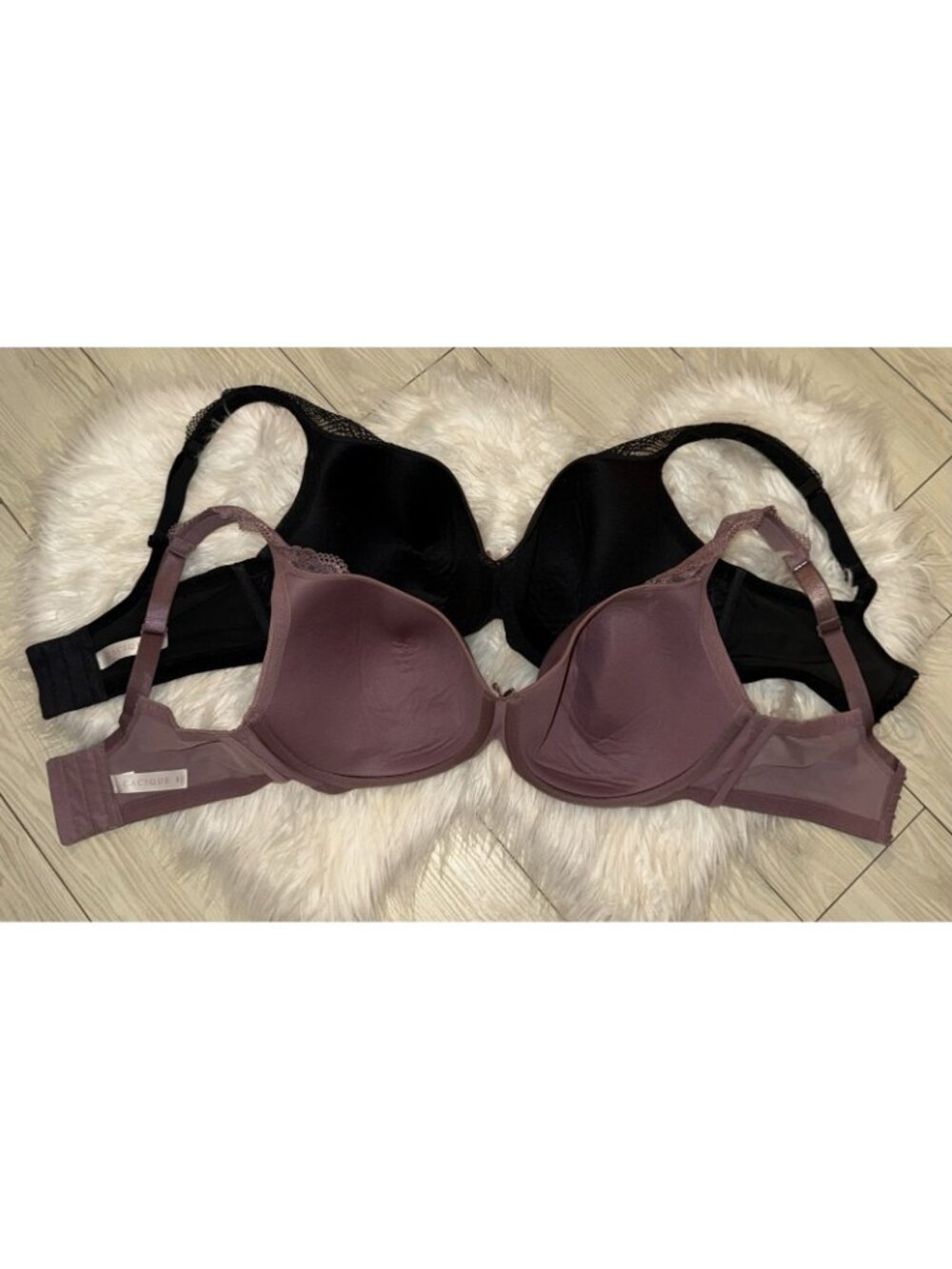 2 Cacique Lightly Lined Balconette Bras Lace Underwire Womens 38F Purple Black - Picture 5 of 6